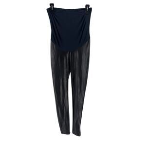 Spanx Women's Maternity Mama Black Faux Leather Leggings Pants Size Large